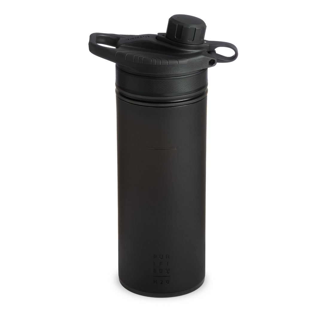 Best top rated Grayl GeoPress Filter and Purifier Water Bottle - 24 Fluid Ounces / Covert Edition / Back of Bottle View / Covert Black