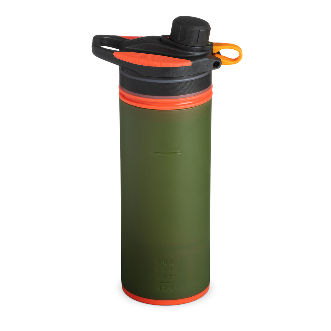 Best top rated Grayl GeoPress Filter and Purifier Water Bottle - 24 Fluid Ounces / Back of Bottle View / Oasis Green