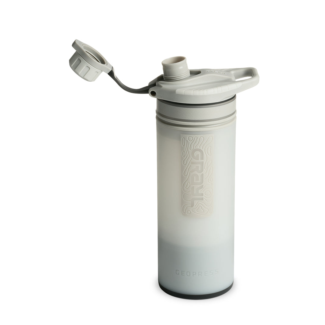 Best top rated Grayl GeoPress Filter and Purifier Water Bottle - 24 Fluid Ounces / Covert Edition / Spout Cap Off View / Peak White