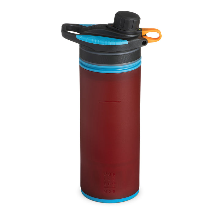 Best top rated Grayl GeoPress Filter and Purifier Water Bottle - 24 Fluid Ounces / Nature Edition / Back of Bottle View / Wanderer Red