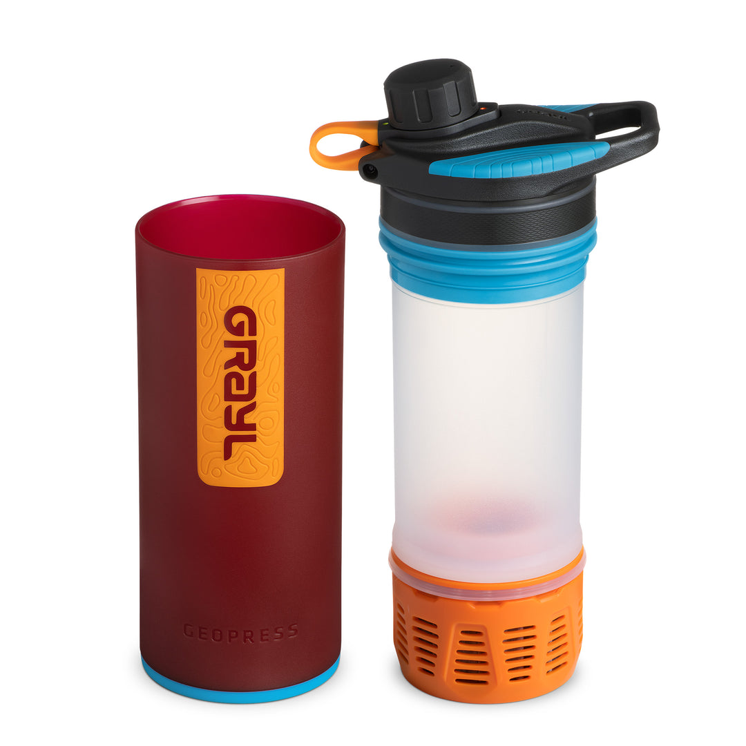 Best top rated Grayl GeoPress Filter and Purifier Water Bottle - 24 Fluid Ounces / Chroma Edition / Separated View / Wanderer Red